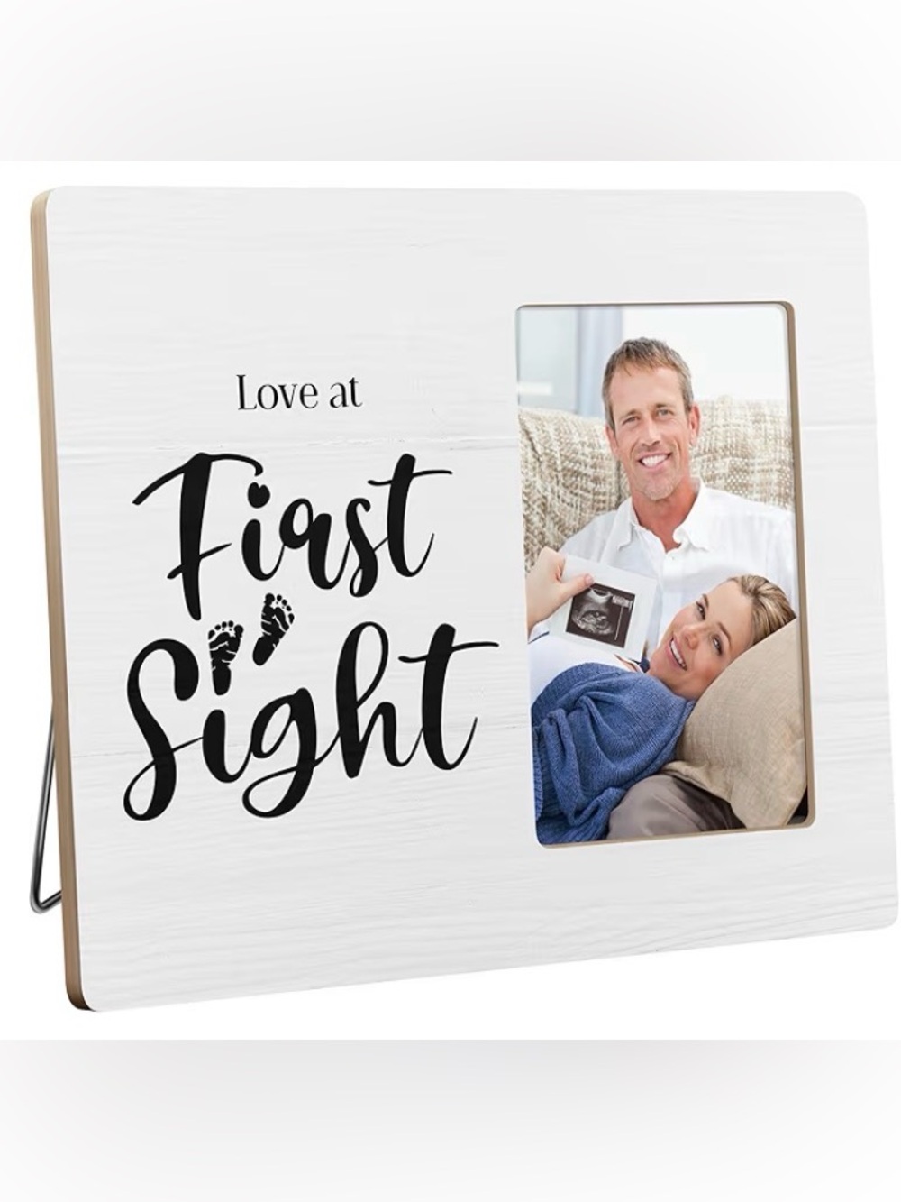Love at First Sight White Photo Frame with Black Script